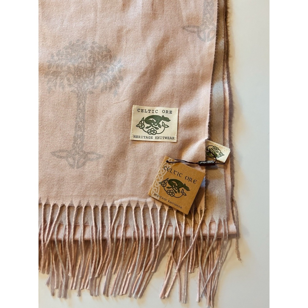 Celtic Ore Wool Blend Woven Rectangle Scarf Pale Pink Tree of Life 72x27
